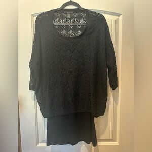 Grace Elements Women’s Black Lace Knit Crocheted Sweater with Tunic Tank. Large